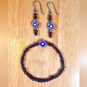 Rainbow Hematite Earring Bracelet Set